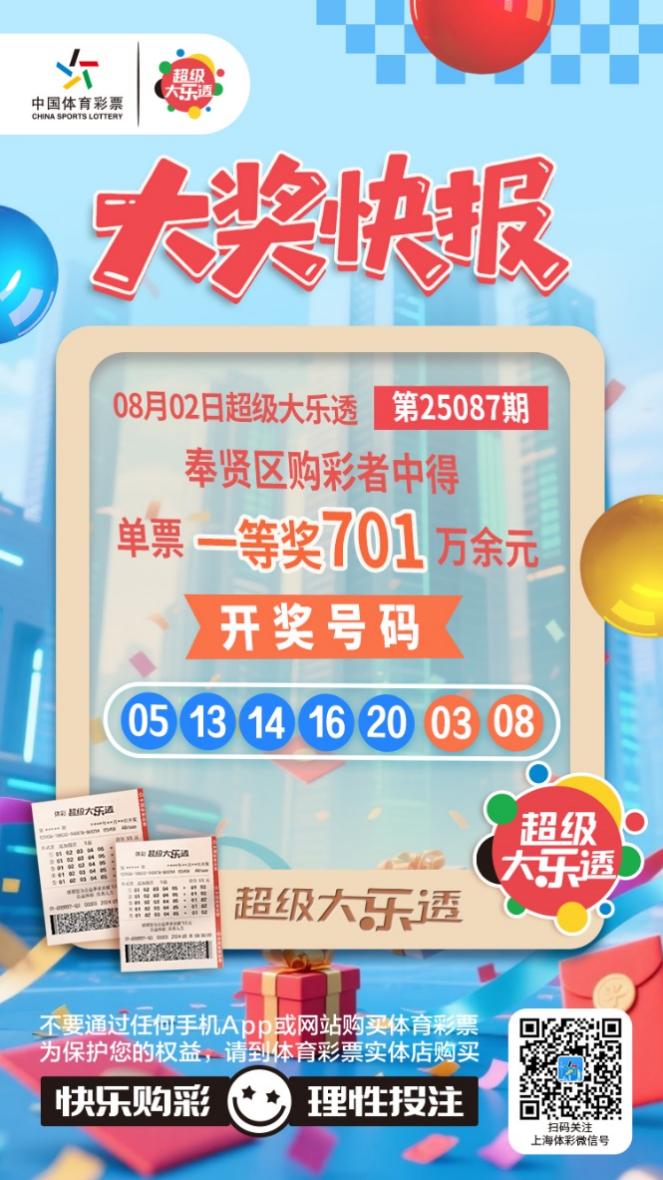 寻(xún)人(rén)!体(tǐ)彩(cǎi)超(chāo)级(jí)大(dà)乐(lè)透(tòu)第(dì)25087期(qī)701万(wàn)大(dà)奖(jiǎng)得(de)主你(nǐ)在(zài)哪(nǎ)